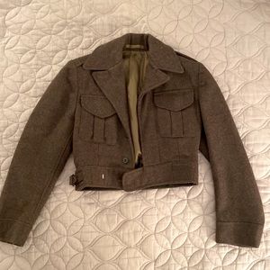 RARE Vintage Army Green Cropped Wool Military Bomber Jacket